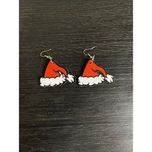Wooden Christmas Hat Earrings Holiday Dangle Earrings